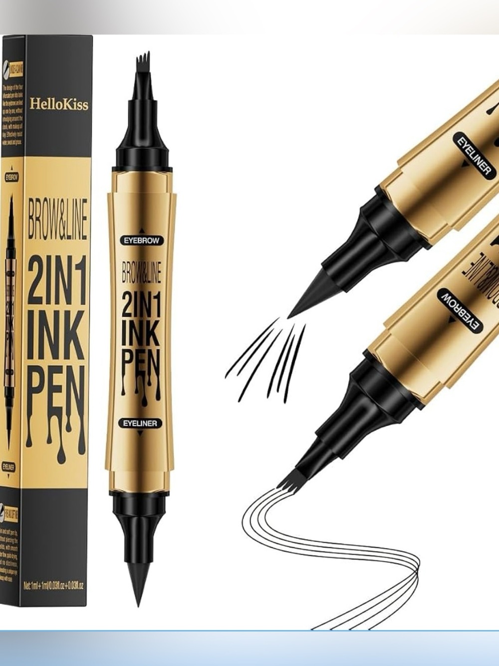 HelloKiss 2-in-1 Brow & Eyeliner Ink Pen - Light Brown